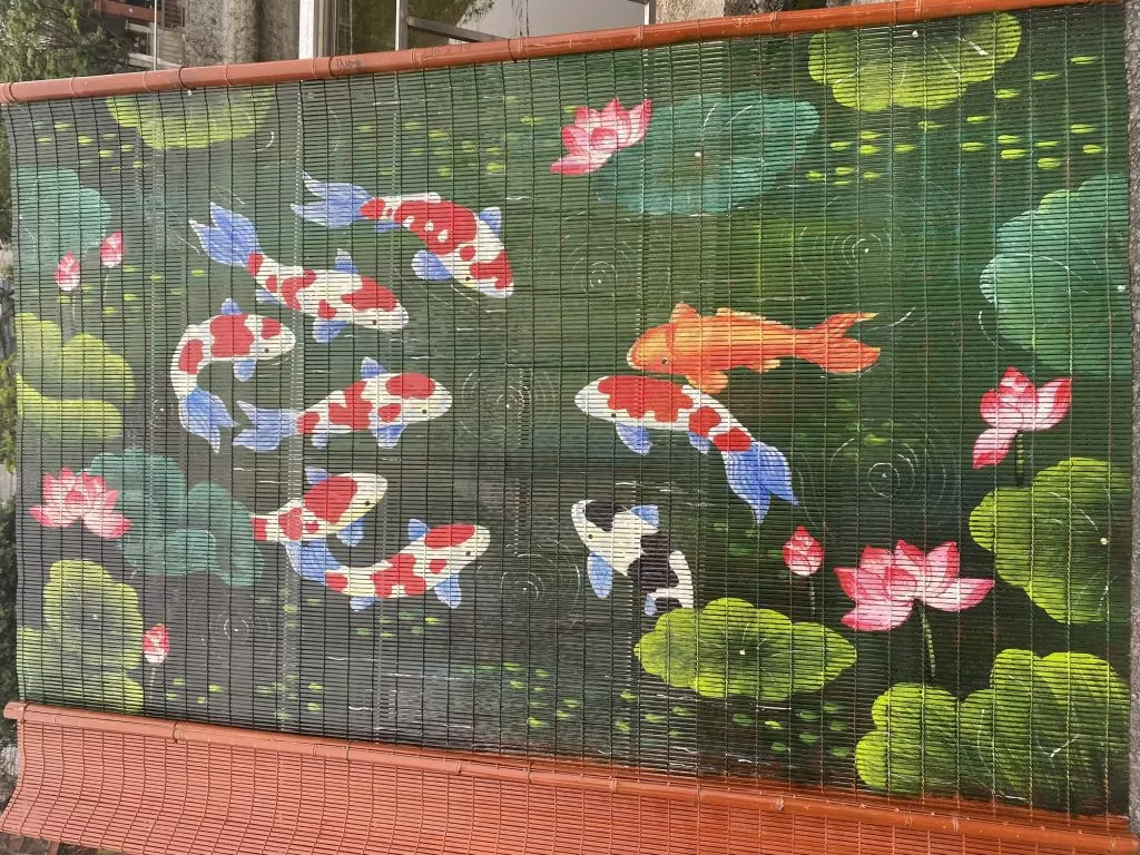 mành tre trúc vẽ họa tiết 